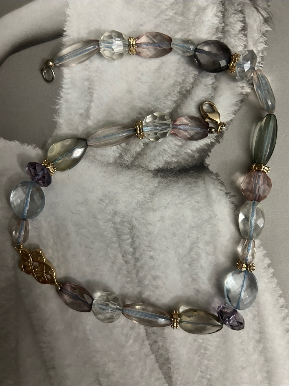 Vintage Multicolor Crystal Necklace with Gold Leaf Accent